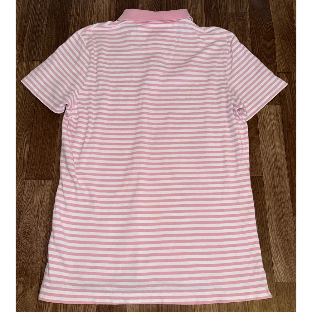 Banana Republic Mens L Pink‎ White Striped Pique Polo Shirt Standard Fit 887858